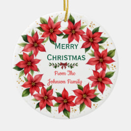 Poinsettia Wreath Family Christmas Ornament セラミックオーナメント
