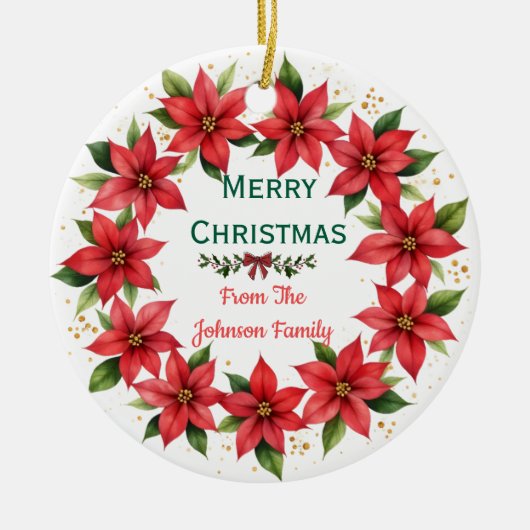 Poinsettia Wreath Family Christmas Ornament セラミックオーナメント (正面)