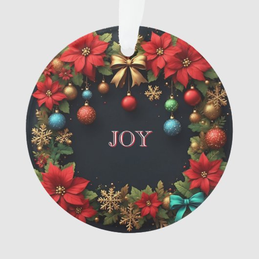 Poinsettiasとのクリスマスリース オーナメント (正面)