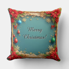 Poinsettiasとのクリスマスリース クッション