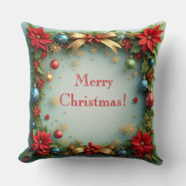 Poinsettiasとのクリスマスリース クッション