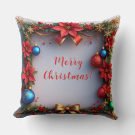 Poinsettiasとのクリスマスリース クッション