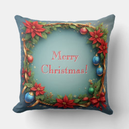 Poinsettiasとのクリスマスリース クッション