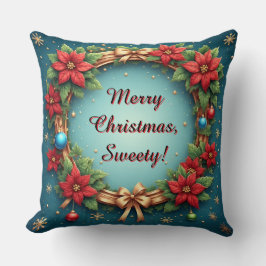 Poinsettiasとのクリスマスリース クッション