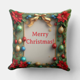Poinsettiasとのクリスマスリース クッション