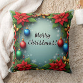Poinsettiasとのクリスマスリース クッション (ブランケット)