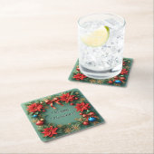 Poinsettiasとのクリスマスリース スクエアペーパーコースター (インサイチュ)