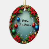 Poinsettiasとのクリスマスリース セラミックオーナメント (右)