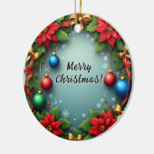 Poinsettiasとのクリスマスリース セラミックオーナメント (左)