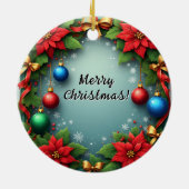 Poinsettiasとのクリスマスリース セラミックオーナメント (裏面)
