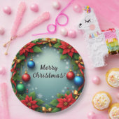 Poinsettiasとのクリスマスリース ペーパープレート (パーティー)