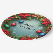 Poinsettiasとのクリスマスリース ペーパープレート (アングル)