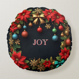 Poinsettiasとのクリスマスリース ラウンドクッション