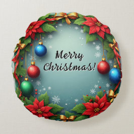 Poinsettiasとのクリスマスリース ラウンドクッション