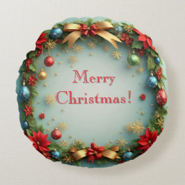 Poinsettiasとのクリスマスリース ラウンドクッション