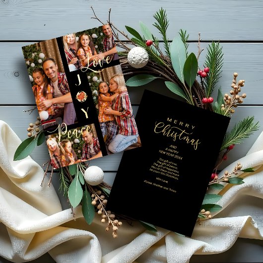 Poinsettiasミニマルモダンリスト4枚コラージュ 箔シーズンカード