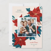 Poinsettias絵を描のクリスマス写真 シーズンカード (正面)