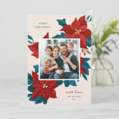 Poinsettias絵を描のクリスマス写真 シーズンカード (スタンド正面)