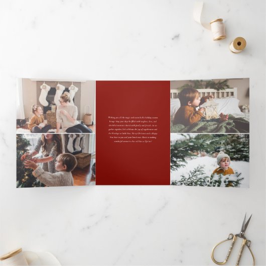 Poinsettias絵を描のクリスマス写真 三つ折りクリスマスカード (内部)