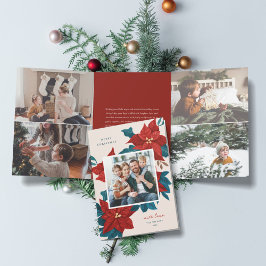 Poinsettias絵を描のクリスマス写真 三つ折りクリスマスカード