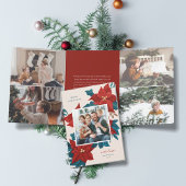 Poinsettias絵を描のクリスマス写真 三つ折りクリスマスカード