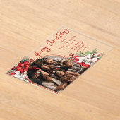 Poinsettias and Pine Arched Photo Merry Christmas  アクリル招待状 (レイダウン)