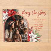 Poinsettias and Pine Arched Photo Merry Christmas  アクリル招待状 (正面)