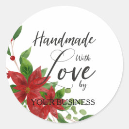 Poinsettias and Quote for Crafts Articles Handmade ラウンドシール
