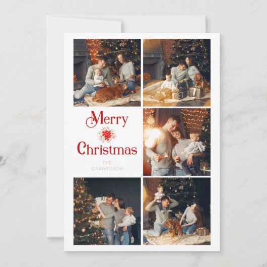  Poinsettias Bouquet Tend Elegant Collage 5 Photos シーズンカード (正面)