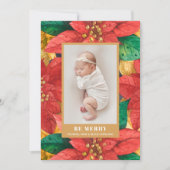 Poinsettias Holiday写真誕生のお知らせ シーズンカード (正面)