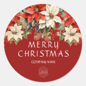Poinsettias Merry Christmas Corporate Logo  ラウンドシール (正面)