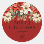 Poinsettias Merry Christmas Corporate Logo ラウンドシール (正面)