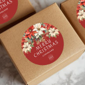 Poinsettias Merry Christmas Corporate Logo  ラウンドシール