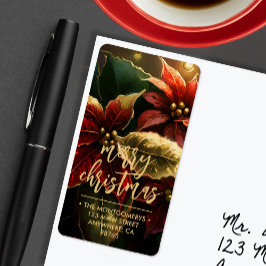 Poinsettias Merry Christmas Return Address ラベル
