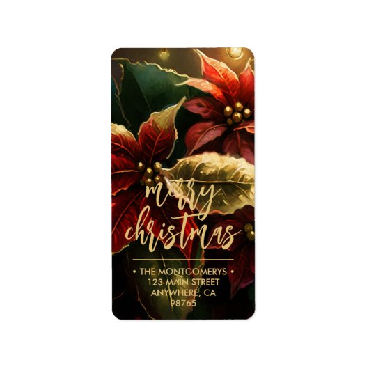 Poinsettias Merry Christmas Return Address ラベル (正面)