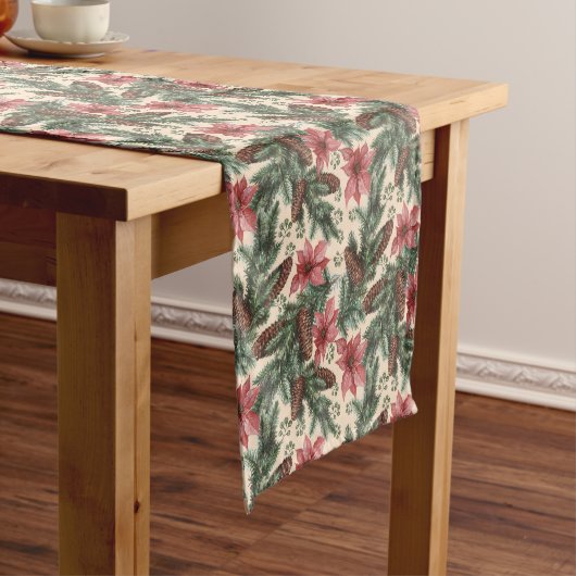 Poinsettias Pine Cones Table Runner ショートテーブルランナー (インサイチュ)