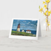 Point Judith Lighthouse in Narragansett, RI 7x5 カード (黄色い花)
