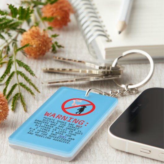 Pointe Shoes Warning Sky Blue Personalized キーホルダー (正面右)