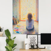 Pointellism Child 絵を描's in Sunlit Room ポスター (ホームオフィス)