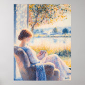 Pointellism Woman by Window with Sunlit View ポスター (正面)