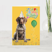 Pointer Dog in a Party Hat on Yellow Birthday カード (正面)