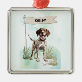 Pointer Watercolor Personalized Dog メタルオーナメント