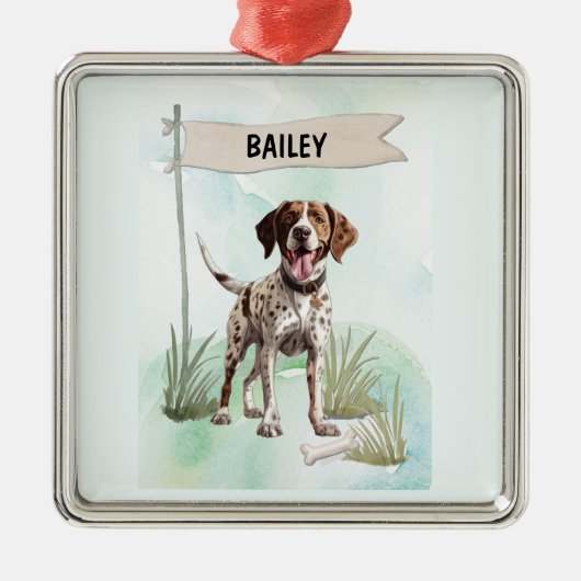 Pointer Watercolor Personalized Dog メタルオーナメント (正面)