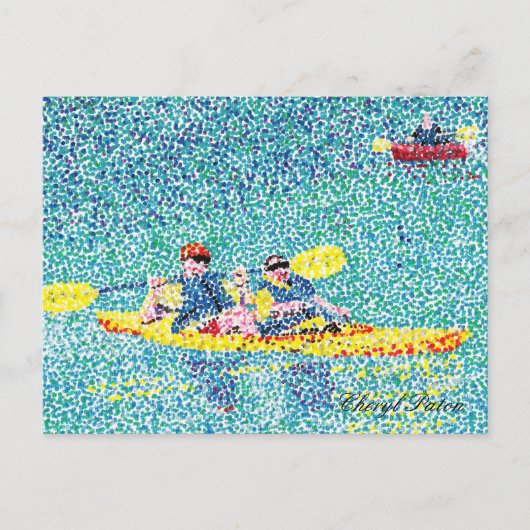 Pointillism kayakのシーン、Cheryl Paton著、はがき ポストカード (正面)
