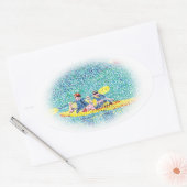 Pointillism Kayak Scene 絵画's, oval stickers 楕円形シール (封筒)