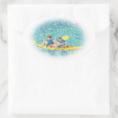 Pointillism Kayak Scene 絵画's, oval stickers 楕円形シール (バッグ)