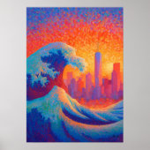 Pointillism Ocean Wave New York Skyline ポスター (正面)