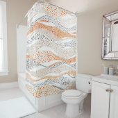 Pointillism Wavy Polka:可愛いドードルテキスタイル シャワーカーテン (インサイチュ)