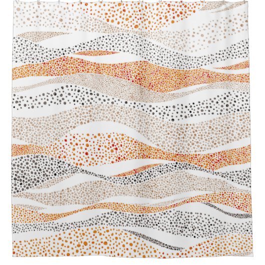 Pointillism Wavy Polka:可愛いドードルテキスタイル シャワーカーテン (正面)