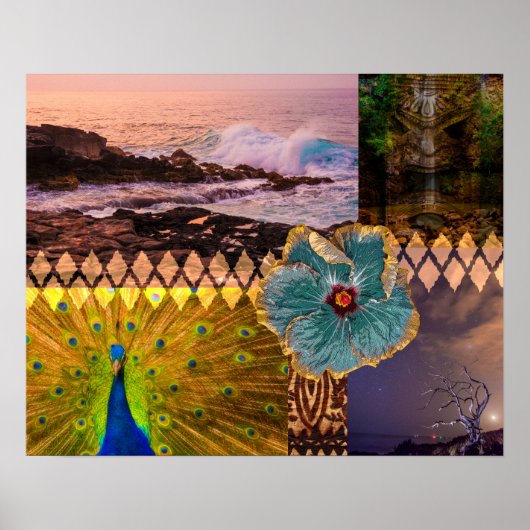 Poipu Sunrise, Kauai Hawaiian Collage ポスター (正面)